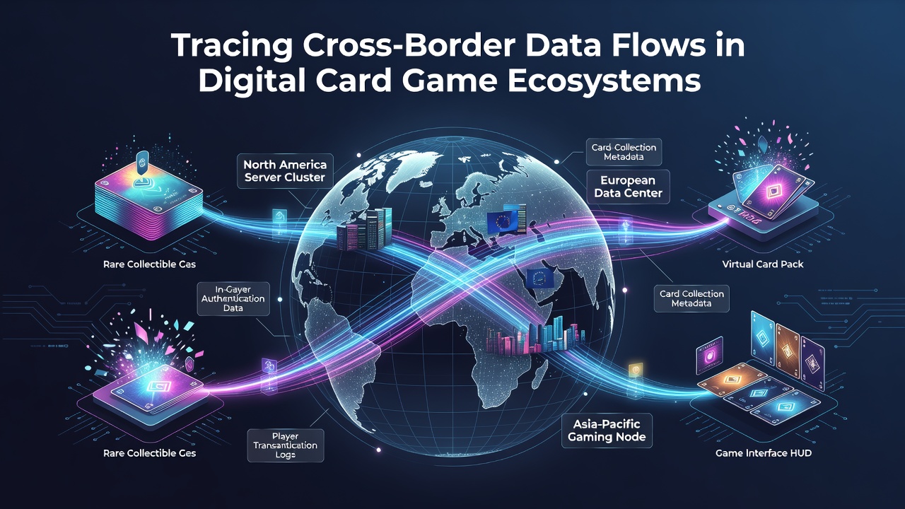 Diagram illustrating data encryption and transfer protocols used in international card gaming networks